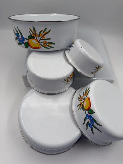 Vintage Schüssel Set von 5 mit Zitronendekor, stapelbar
