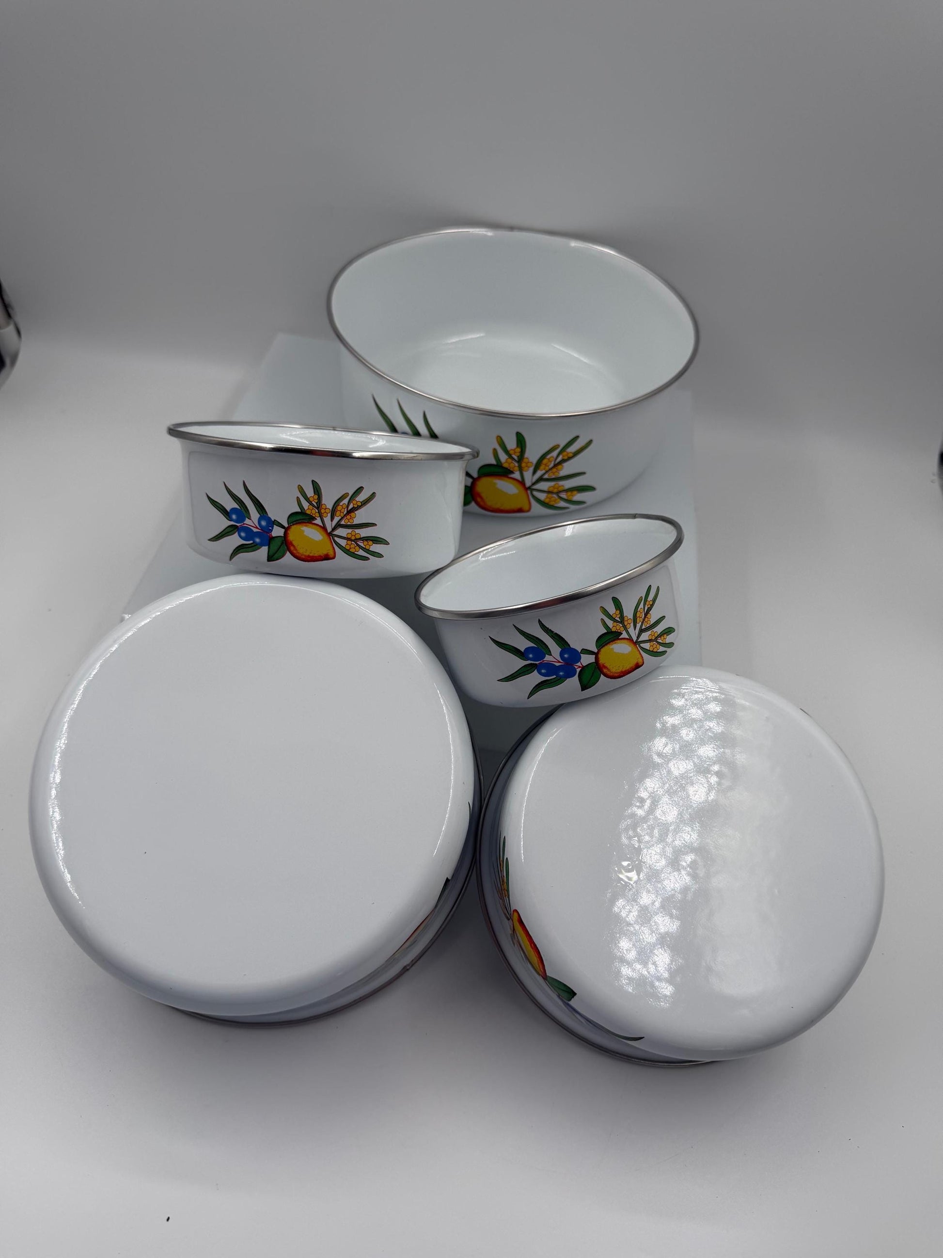 Vintage Schüssel Set von 5 mit Zitronendekor, stapelbar