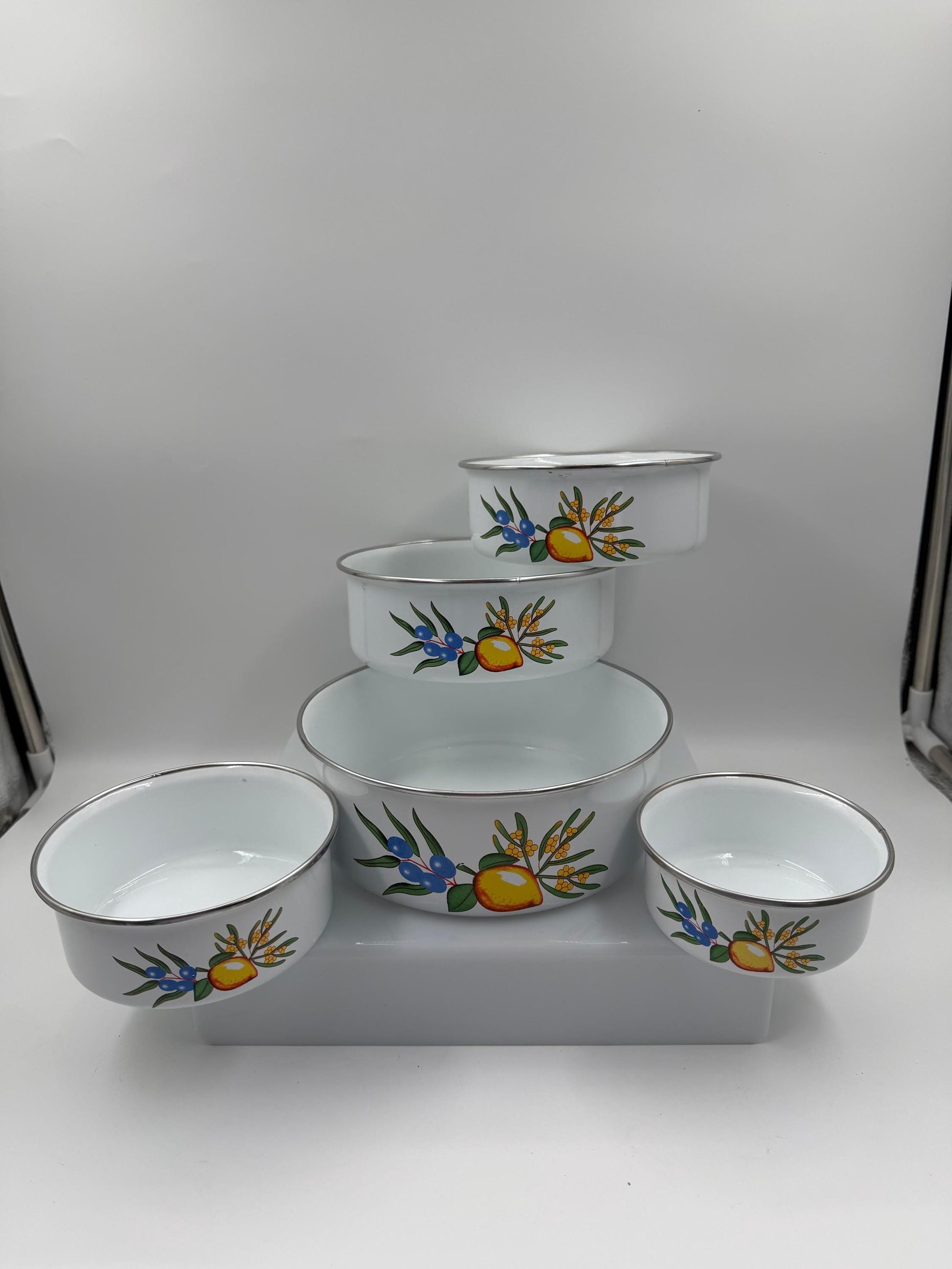 Vintage Schüssel Set von 5 mit Zitronendekor, stapelbar