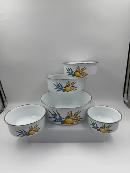 Vintage Schüssel Set von 5 mit Zitronendekor, stapelbar