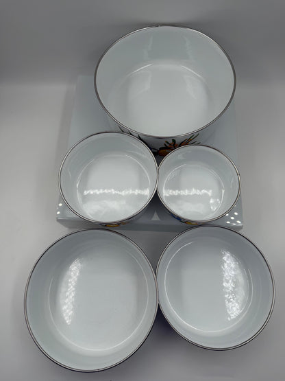 Vintage Schüssel Set von 5 mit Zitronendekor, stapelbar