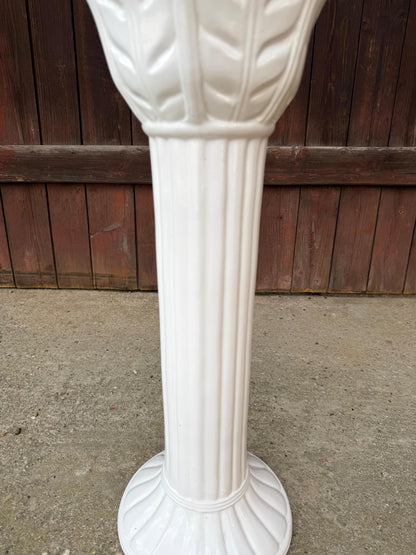 Vintage Blumensäule Blumenständer weiß glänzend Keramik kanneliert