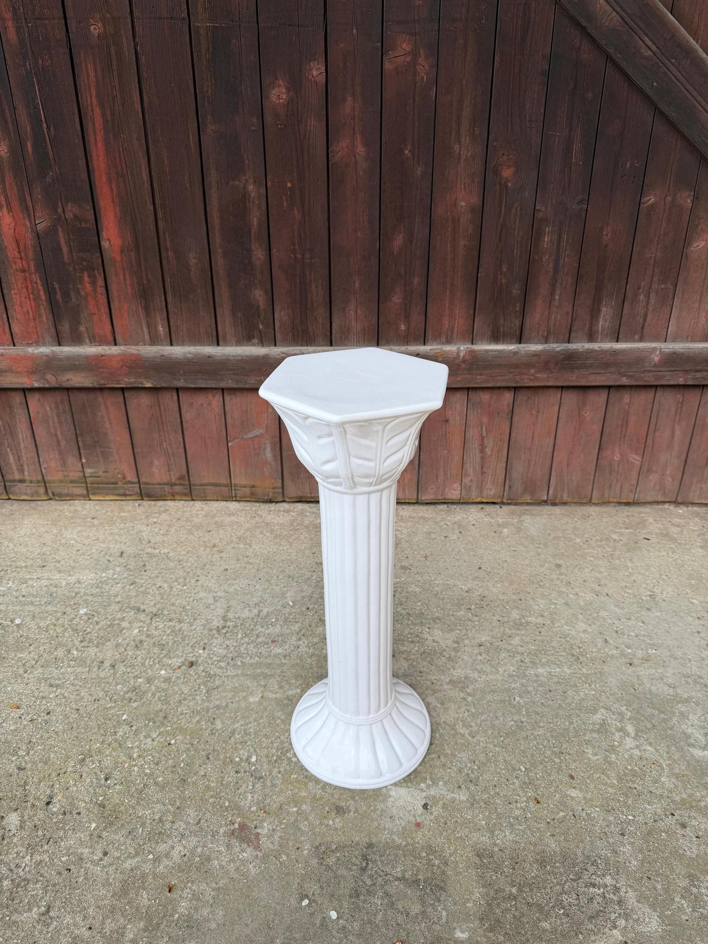Vintage Blumensäule Blumenständer weiß glänzend Keramik kanneliert
