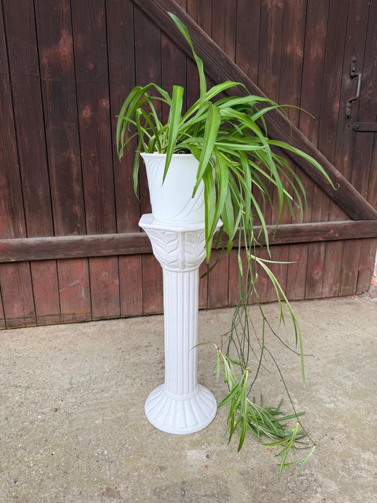Vintage Blumensäule Blumenständer weiß glänzend Keramik kanneliert