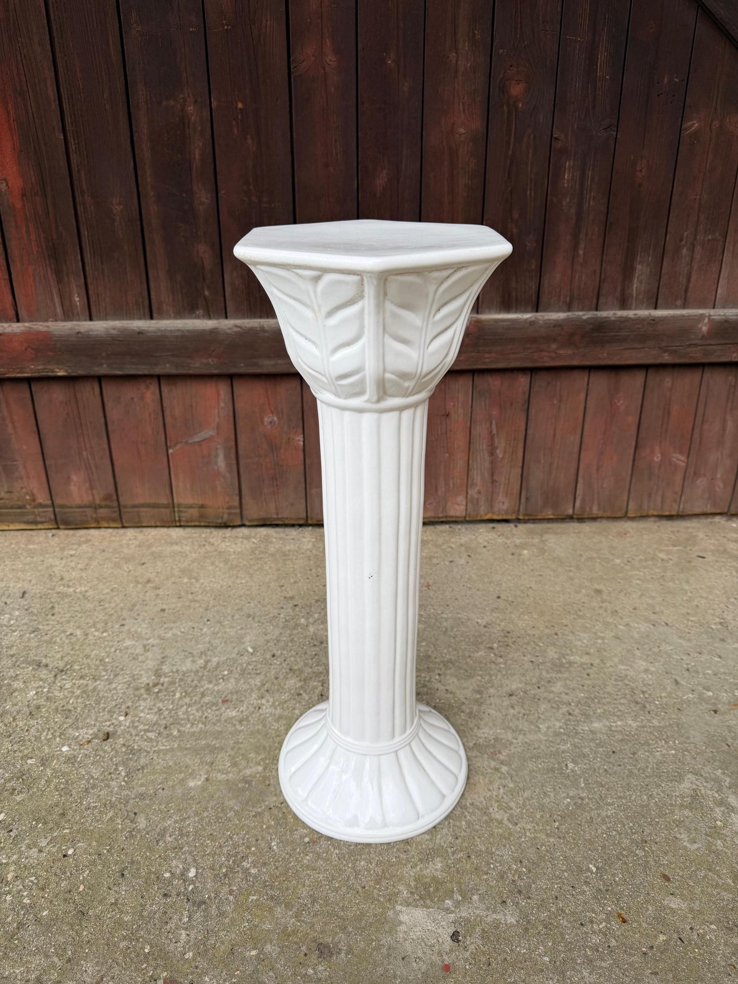 Vintage Blumensäule Blumenständer weiß glänzend Keramik kanneliert