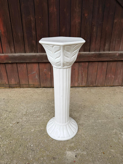 Vintage Blumensäule Blumenständer weiß glänzend Keramik kanneliert