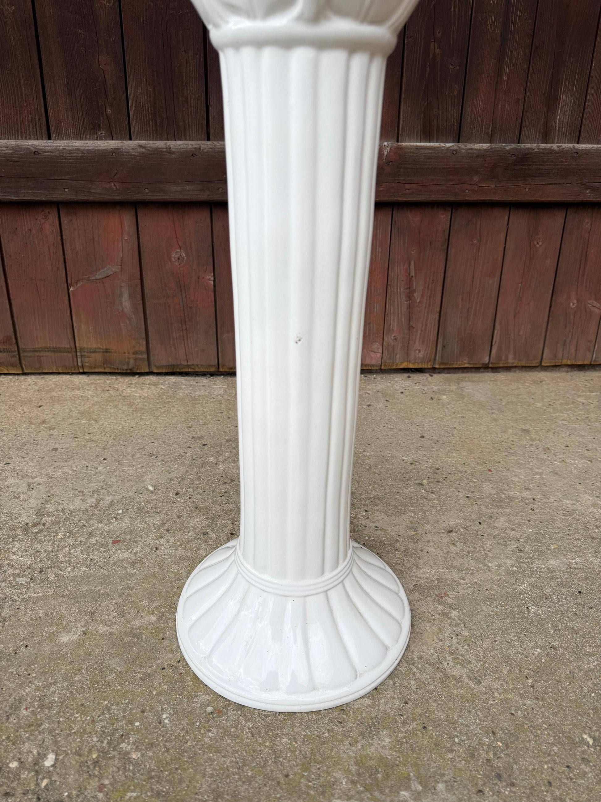 Vintage Blumensäule Blumenständer weiß glänzend Keramik kanneliert