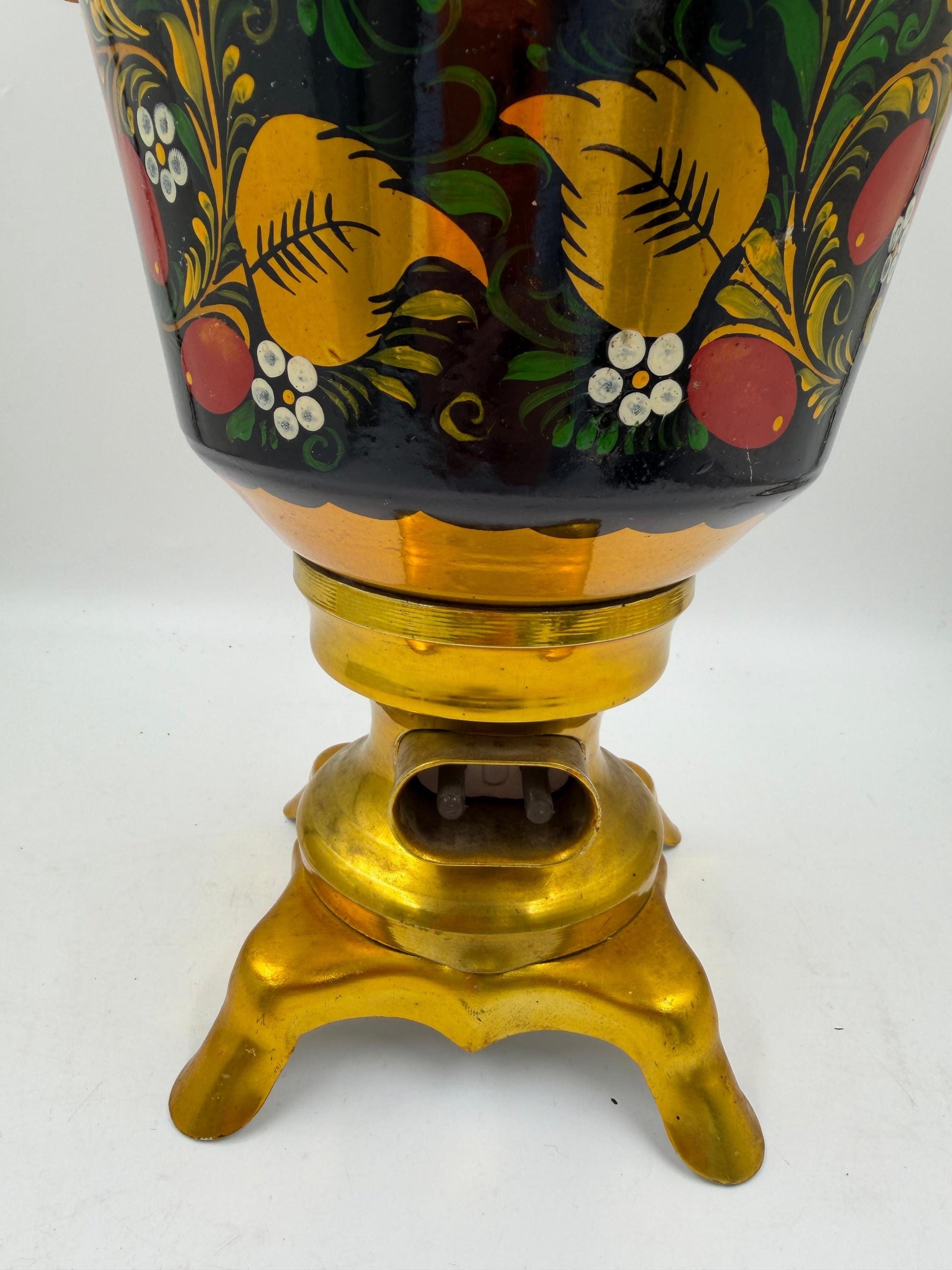 Vintage Elektrischer Samowar 3 Liter Gold-Schwarz mit Blumenmalerei