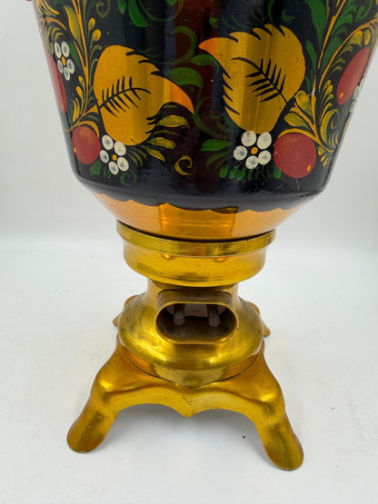Vintage Elektrischer Samowar 3 Liter Gold-Schwarz mit Blumenmalerei