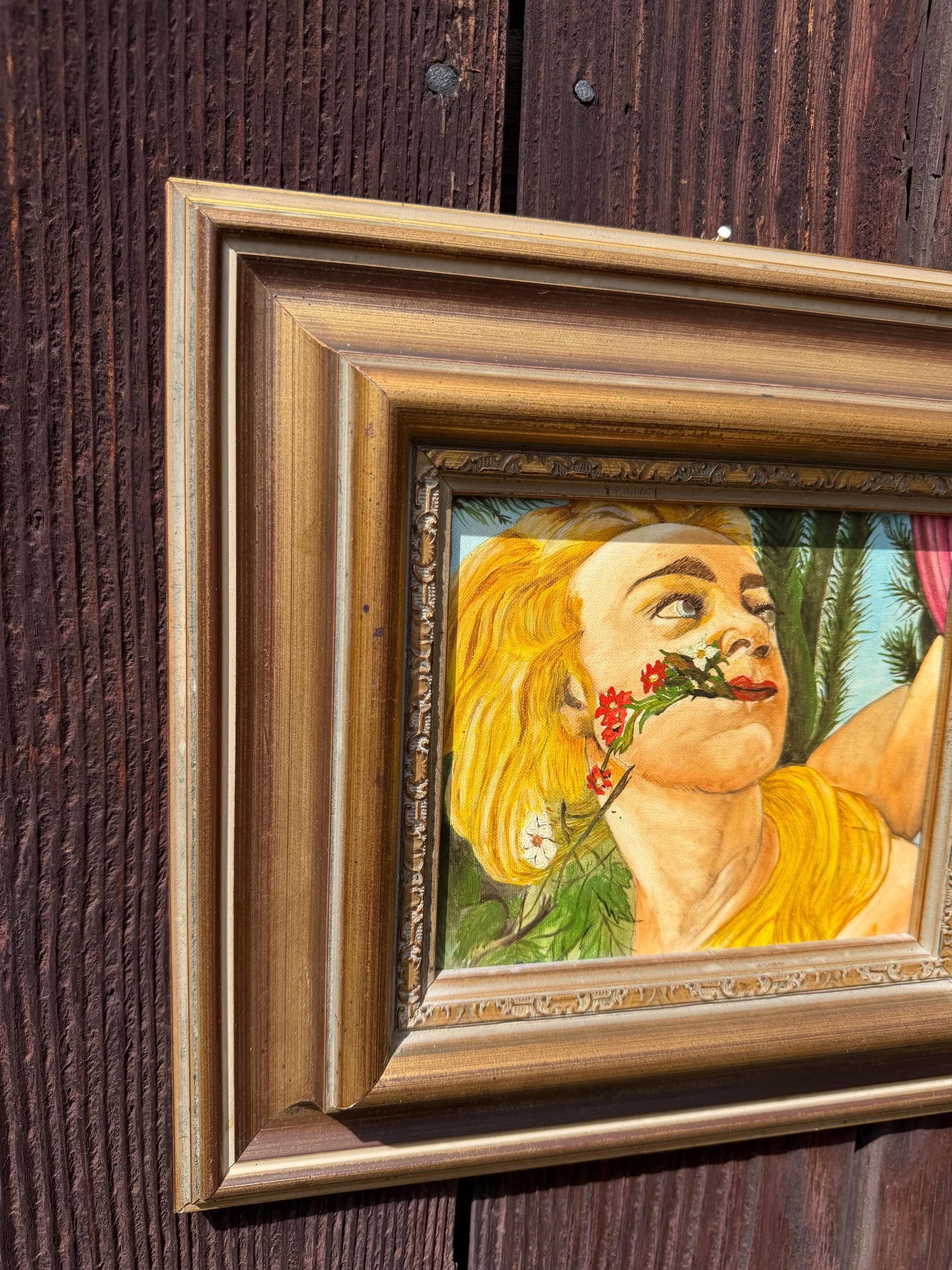 Vintage Ölgemälde nach Botticelli "La Primavera" mit goldfarbenem Barockrahmen