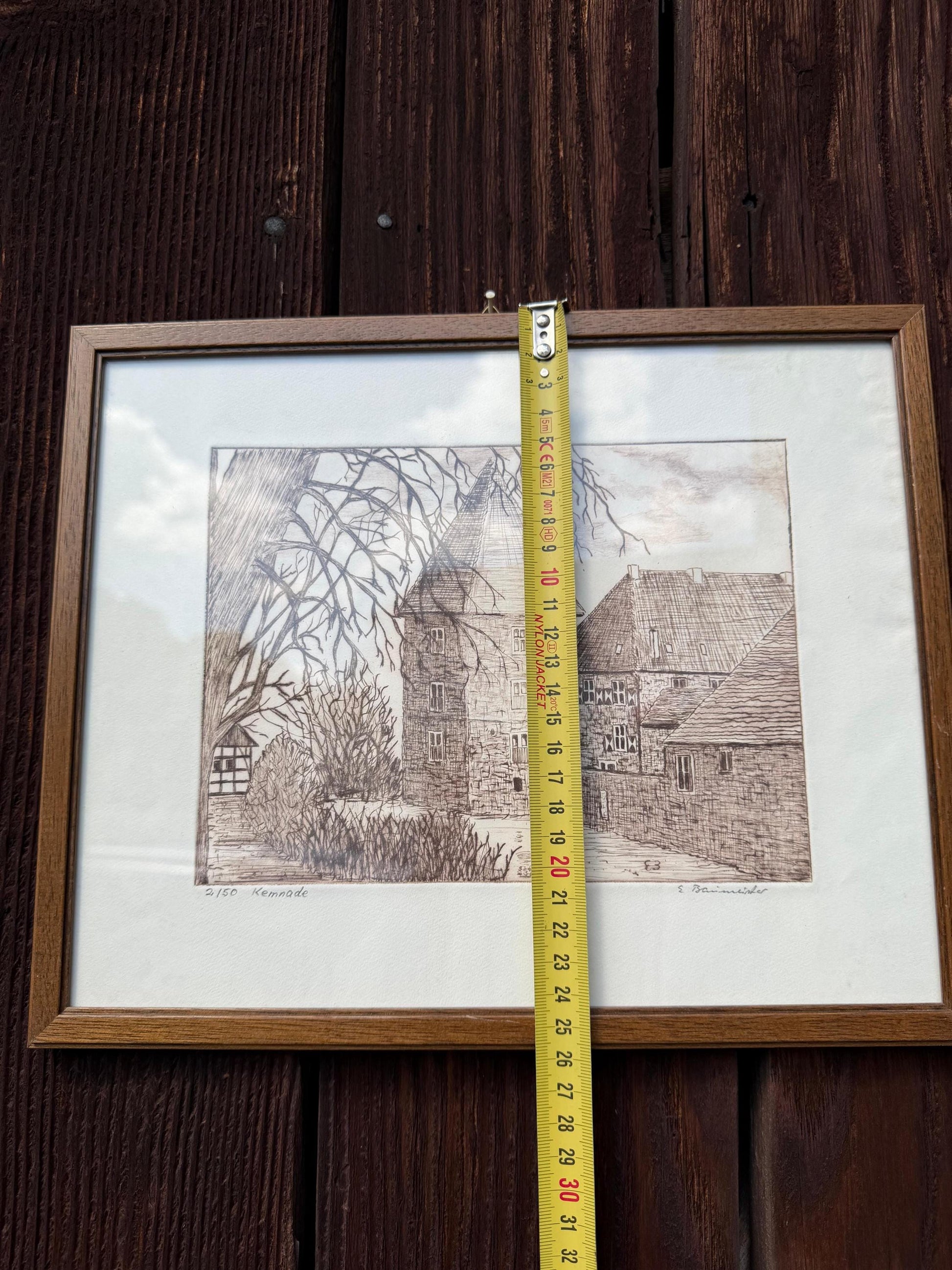 Vintage Druck "Haus Kemnade" von E. Baumeister, signiert, Limited Edition 2/50, gerahmt