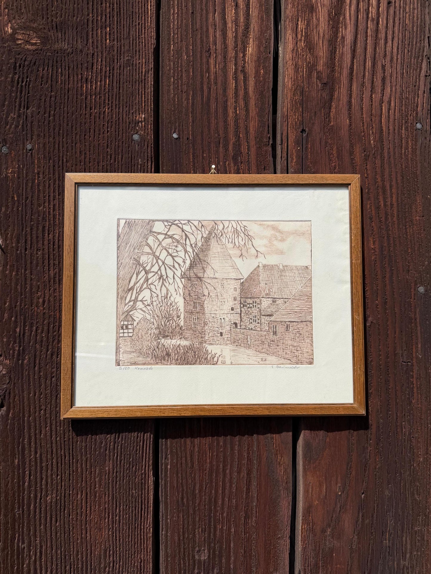 Vintage Druck "Haus Kemnade" von E. Baumeister, signiert, Limited Edition 2/50, gerahmt