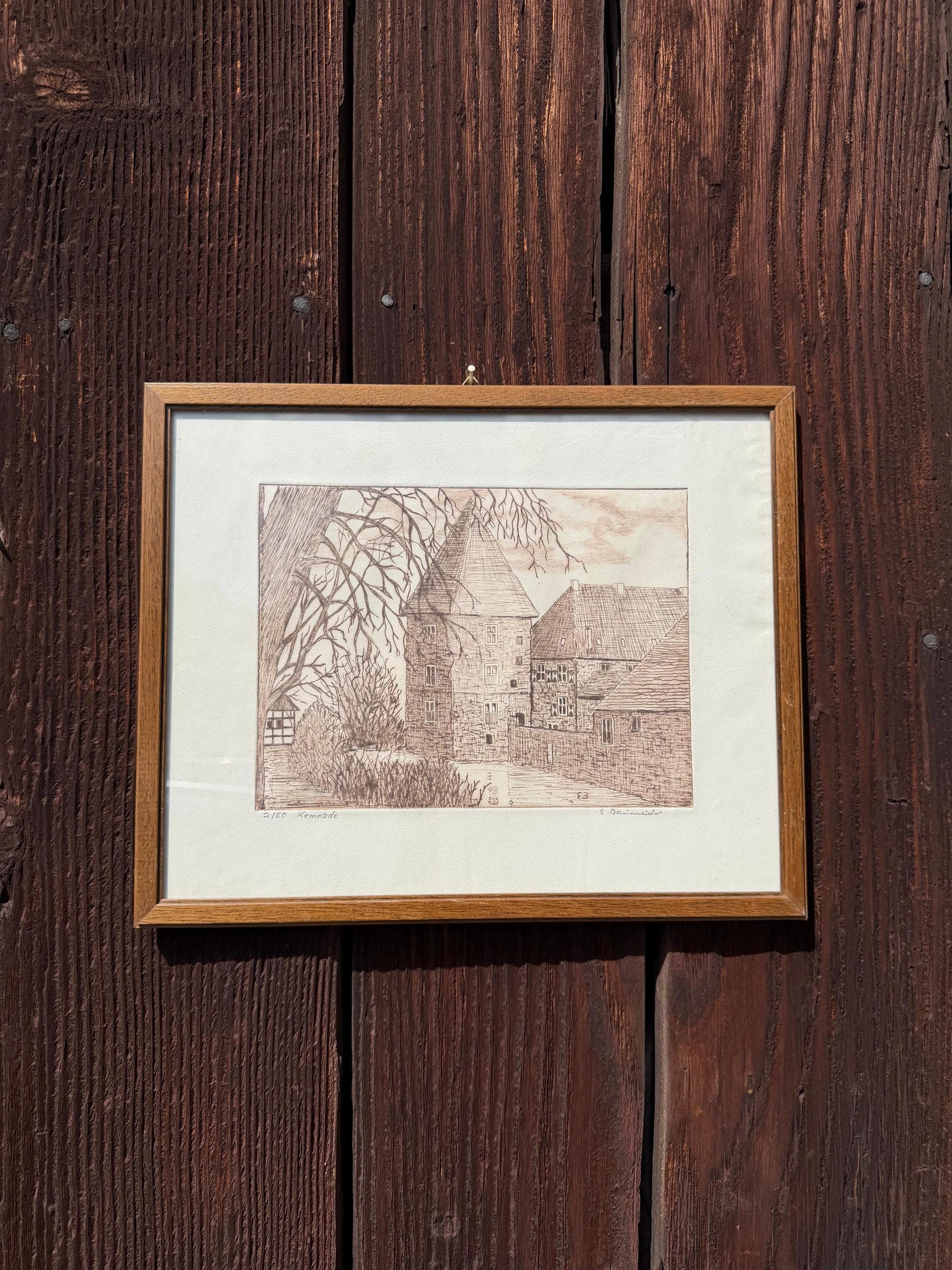 Vintage Druck "Haus Kemnade" von E. Baumeister, signiert, Limited Edition 2/50, gerahmt
