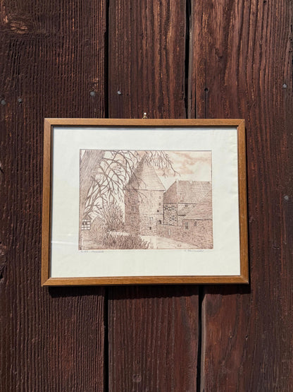 Vintage Druck "Haus Kemnade" von E. Baumeister, signiert, Limited Edition 2/50, gerahmt
