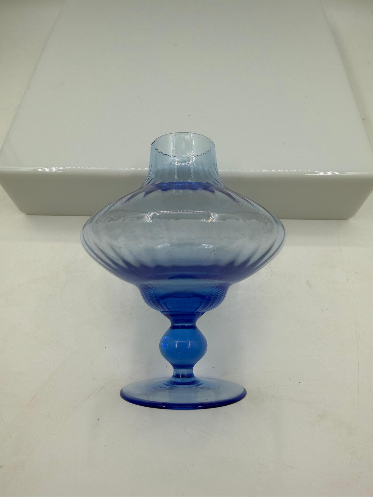 Vintage Glasvase von Lausitzer Glas, hellblau, mundgeblasen, Art Déco Stil, 1960er