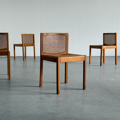 Set von 4 Vintage Essstuhl aus Buche und Wiener Geflecht, Italienisch, 1970er