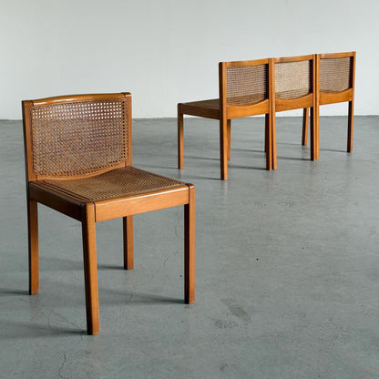 Set von 4 Vintage Essstuhl aus Buche und Wiener Geflecht, Italienisch, 1970er