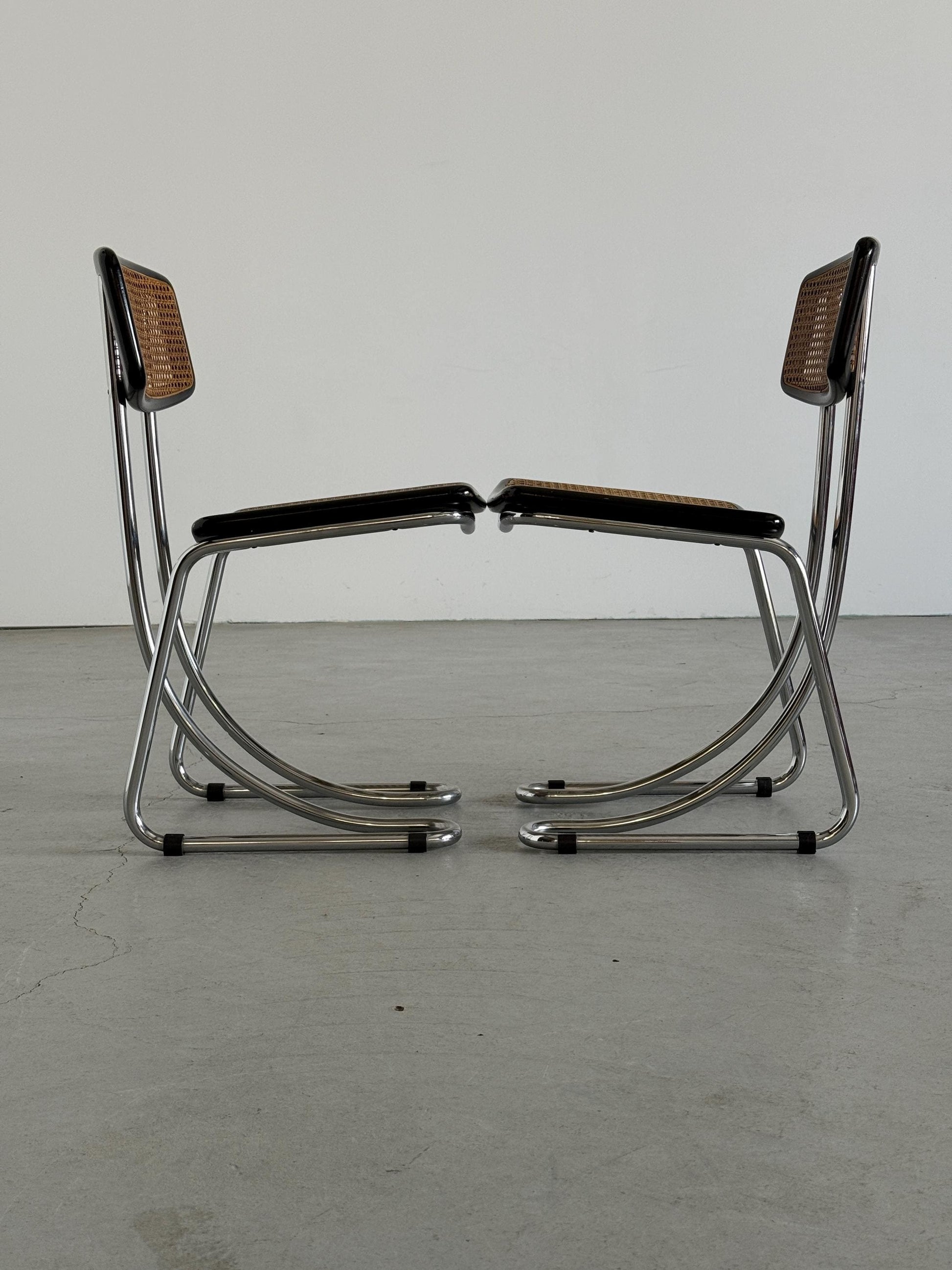 Set von 2 Vintage Freischwinger Essstuhl im Stil von Marcel Breuer für Italien