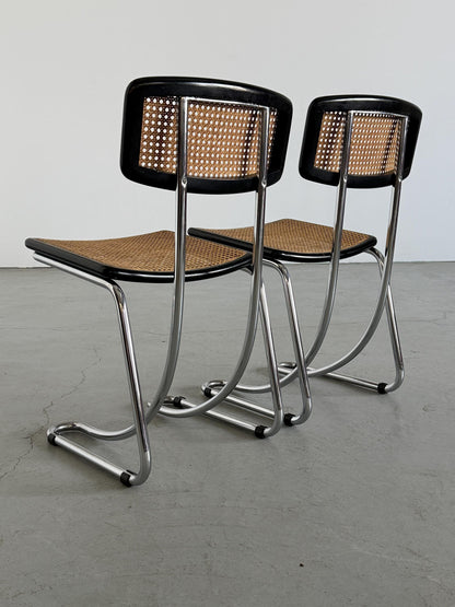 Set von 2 Vintage Freischwinger Essstuhl im Stil von Marcel Breuer für Italien