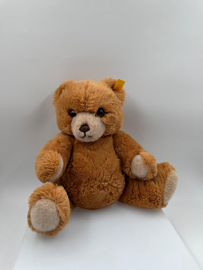 Vintage Steiff Teddybär in Goldbraun mit "Knopf im Ohr" und gelbem Fähnchen