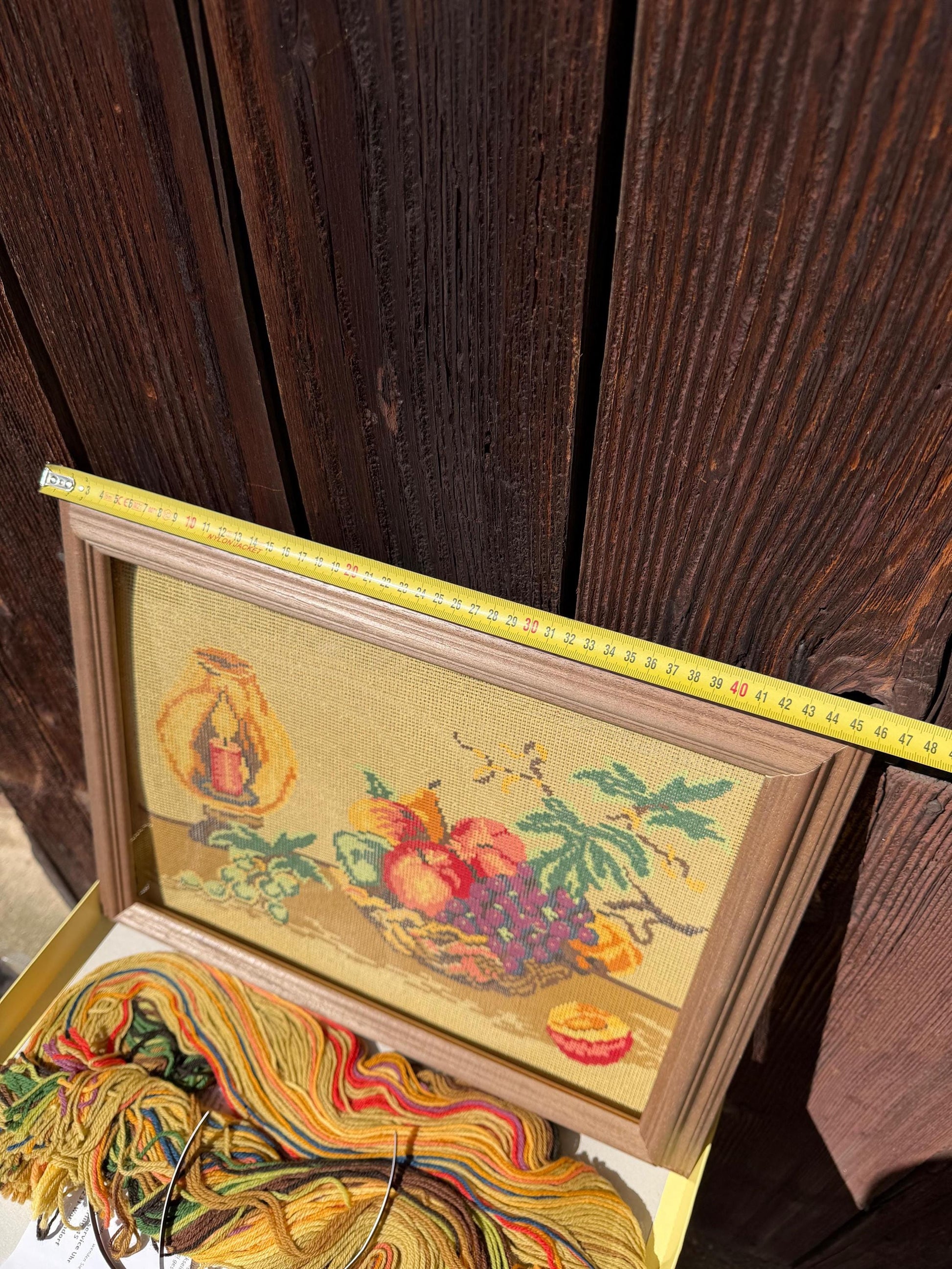 Vintage Gobelin Stickset Stillleben Frucht und Kerze, originalverpackt, unvollendet
