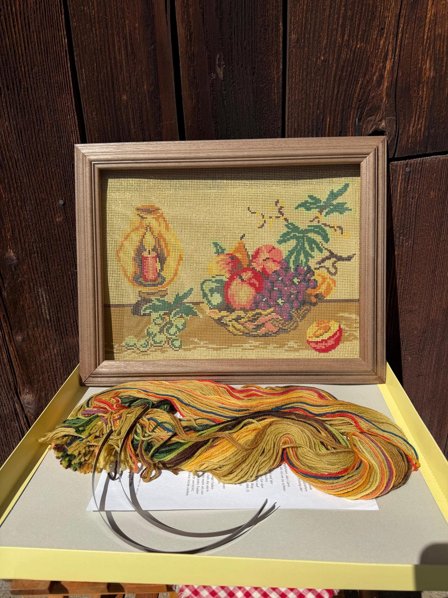 Vintage Gobelin Stickset Stillleben Frucht und Kerze, originalverpackt, unvollendet