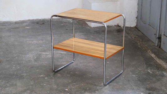 Vintage Bauhaus Regal und Beistelltisch mit verchromtem Stahlrohrgestell