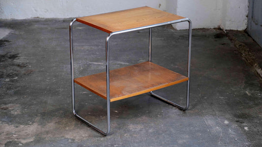 Vintage Bauhaus Regal mit verchromtem Stahlrohrgestell