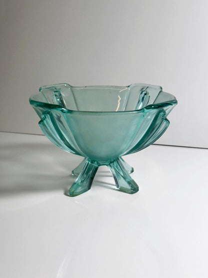 Vintage Art-Deco Fußschale Nr. 19283 von Stölzle, Aqua
