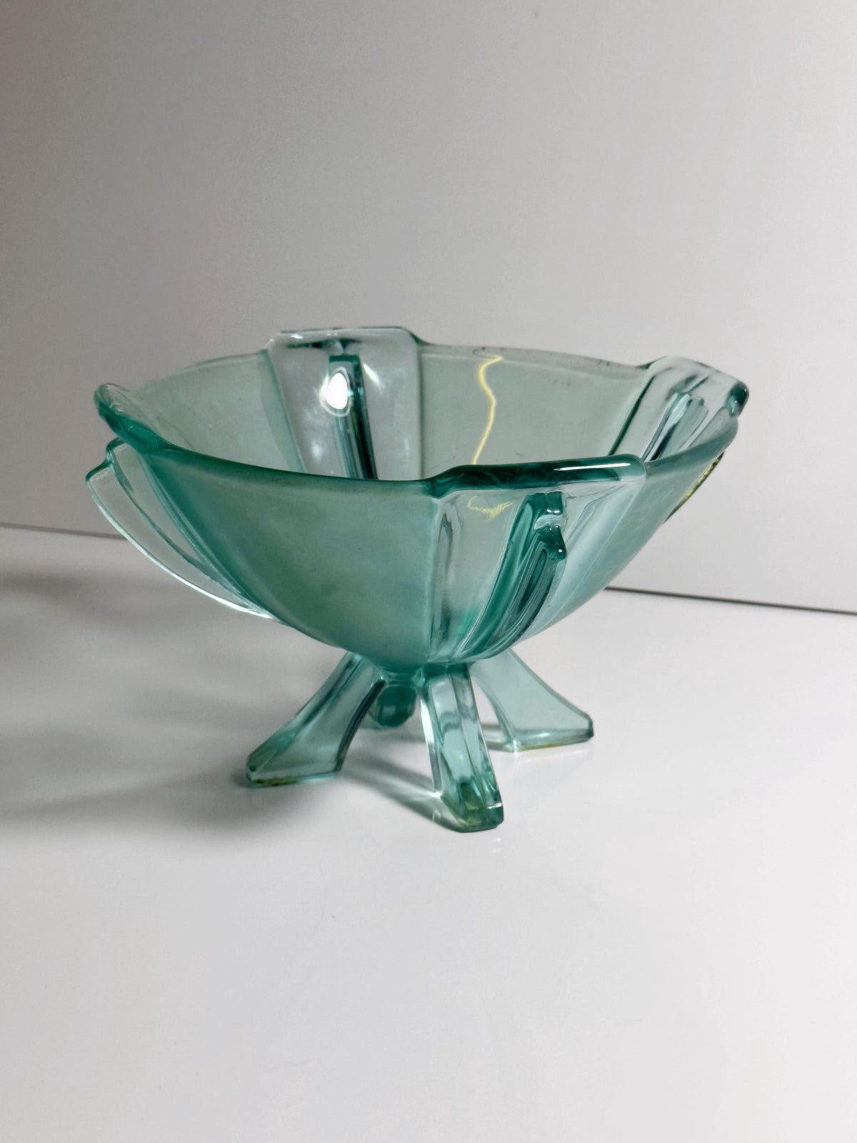 Vintage Art-Deco Fußschale Nr. 19283 von Stölzle, Aqua