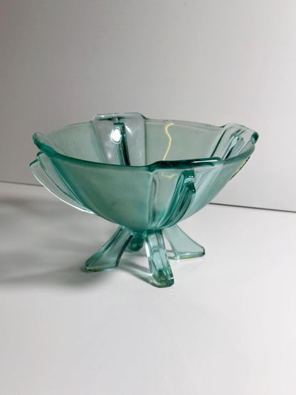 Vintage Art-Deco Fußschale Nr. 19283 von Stölzle, Aqua