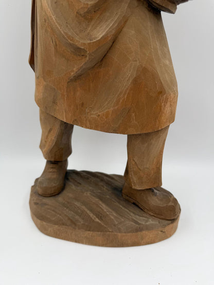 Vintage Holzfigur "Bauer mit Korb" im Schwarzwald-Stil, handgeschnitzt, 35cm