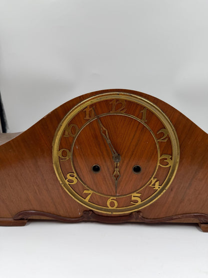 Vintage Kaminuhr aus Holz im Art Déco Stil