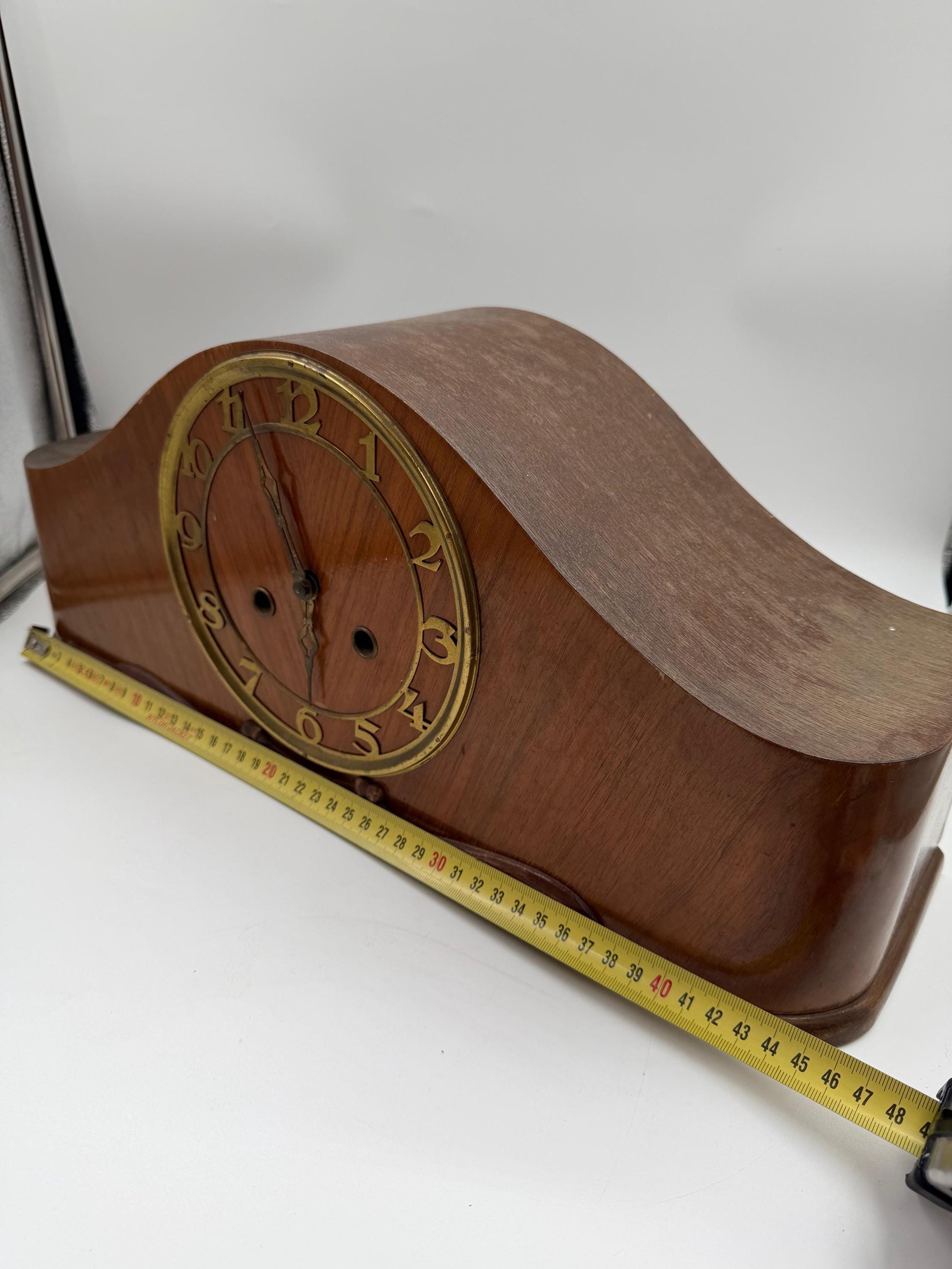 Vintage Kaminuhr aus Holz im Art Déco Stil