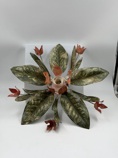 Vintage Toleware Deckenlampe im Florentiner Stil mit Metallblumen und Blättern