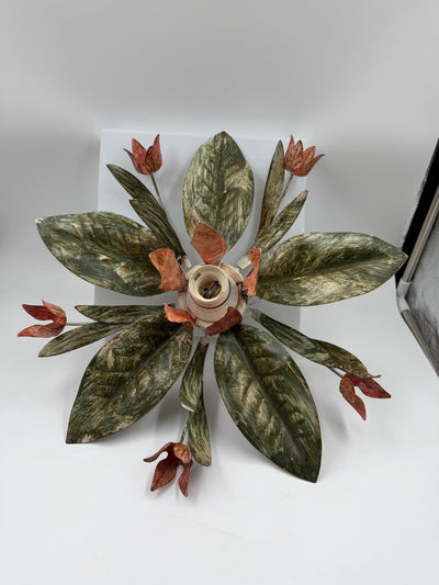 Vintage Toleware Deckenlampe im Florentiner Stil mit Metallblumen und Blättern