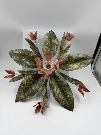 Vintage Toleware Deckenlampe im Florentiner Stil mit Metallblumen und Blättern