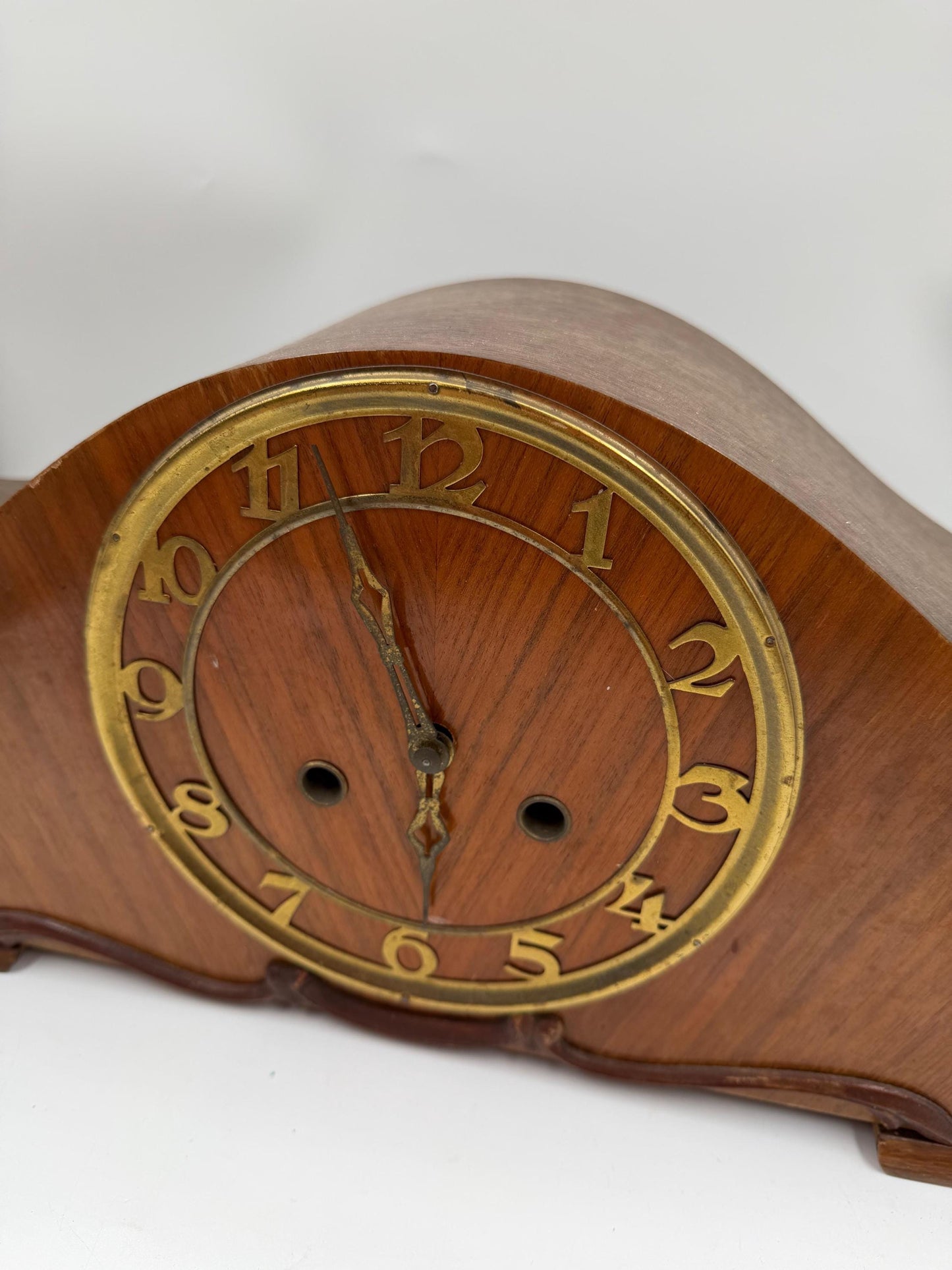 Vintage Kaminuhr aus Holz im Art Déco Stil