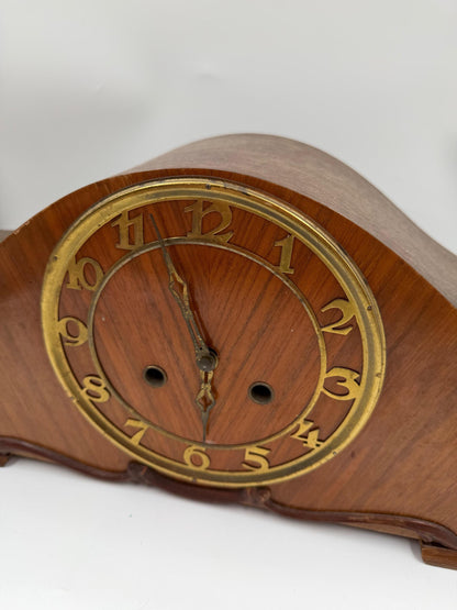 Vintage Kaminuhr aus Holz im Art Déco Stil