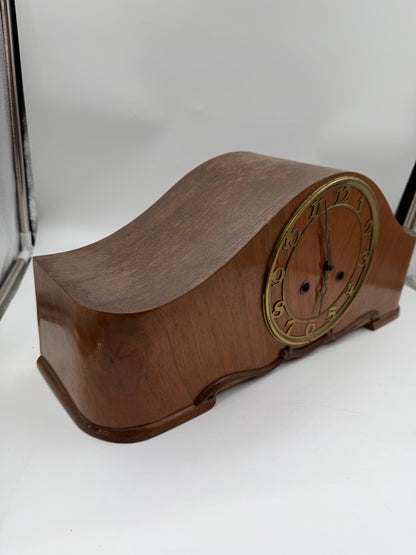 Vintage Kaminuhr aus Holz im Art Déco Stil