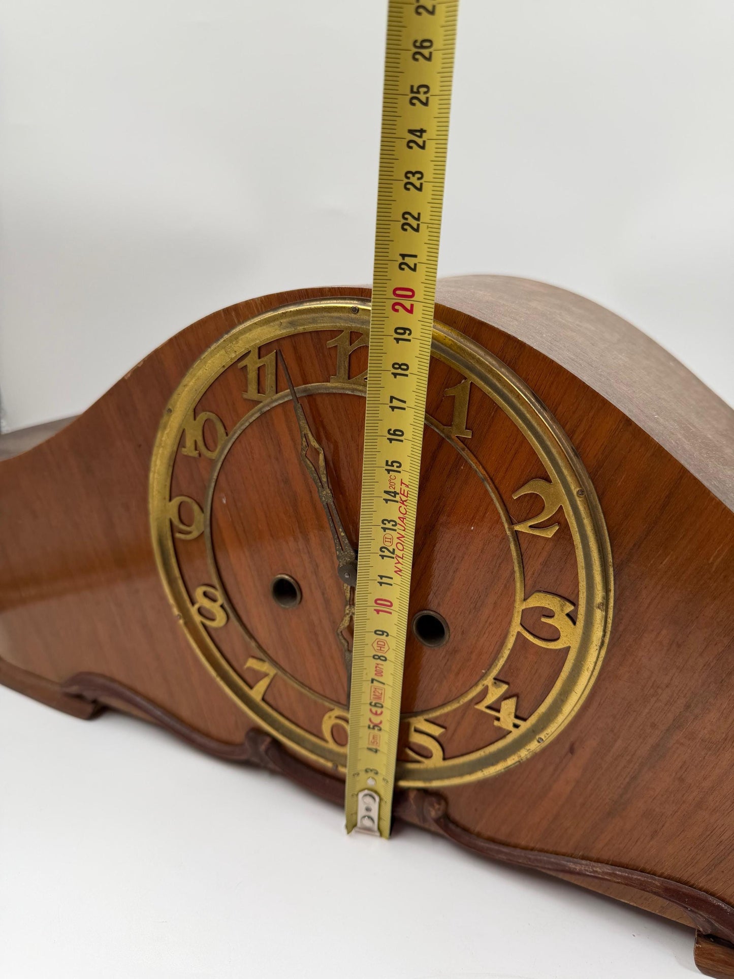 Vintage Kaminuhr aus Holz im Art Déco Stil