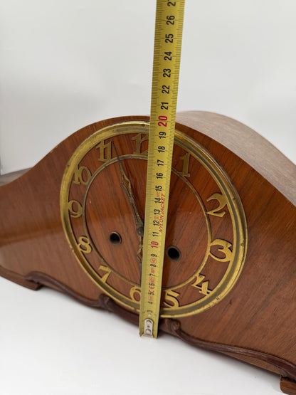 Vintage Kaminuhr aus Holz im Art Déco Stil