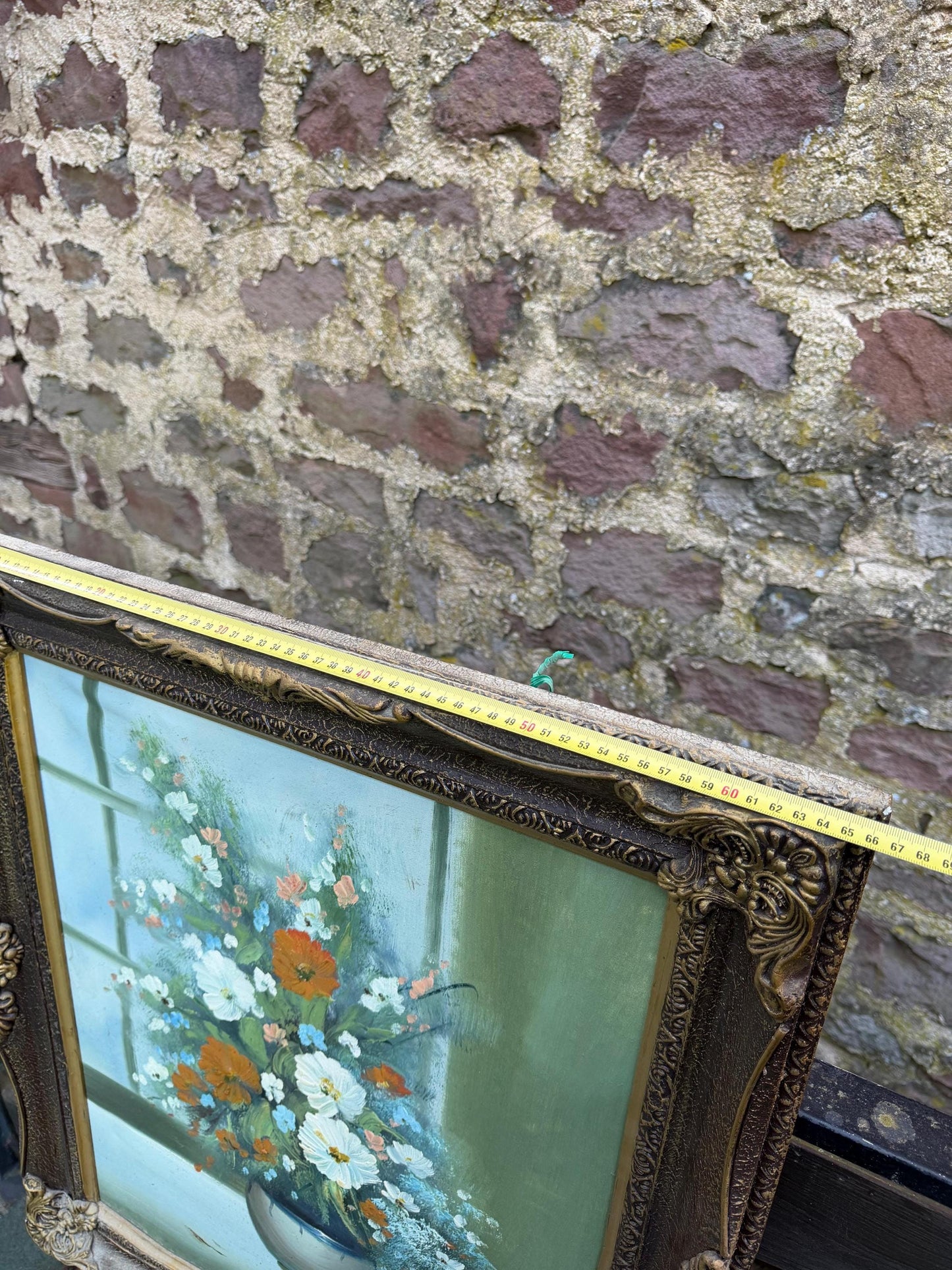 Vintage Blumenstillleben Ölgemälde in verziertem Goldrahmen