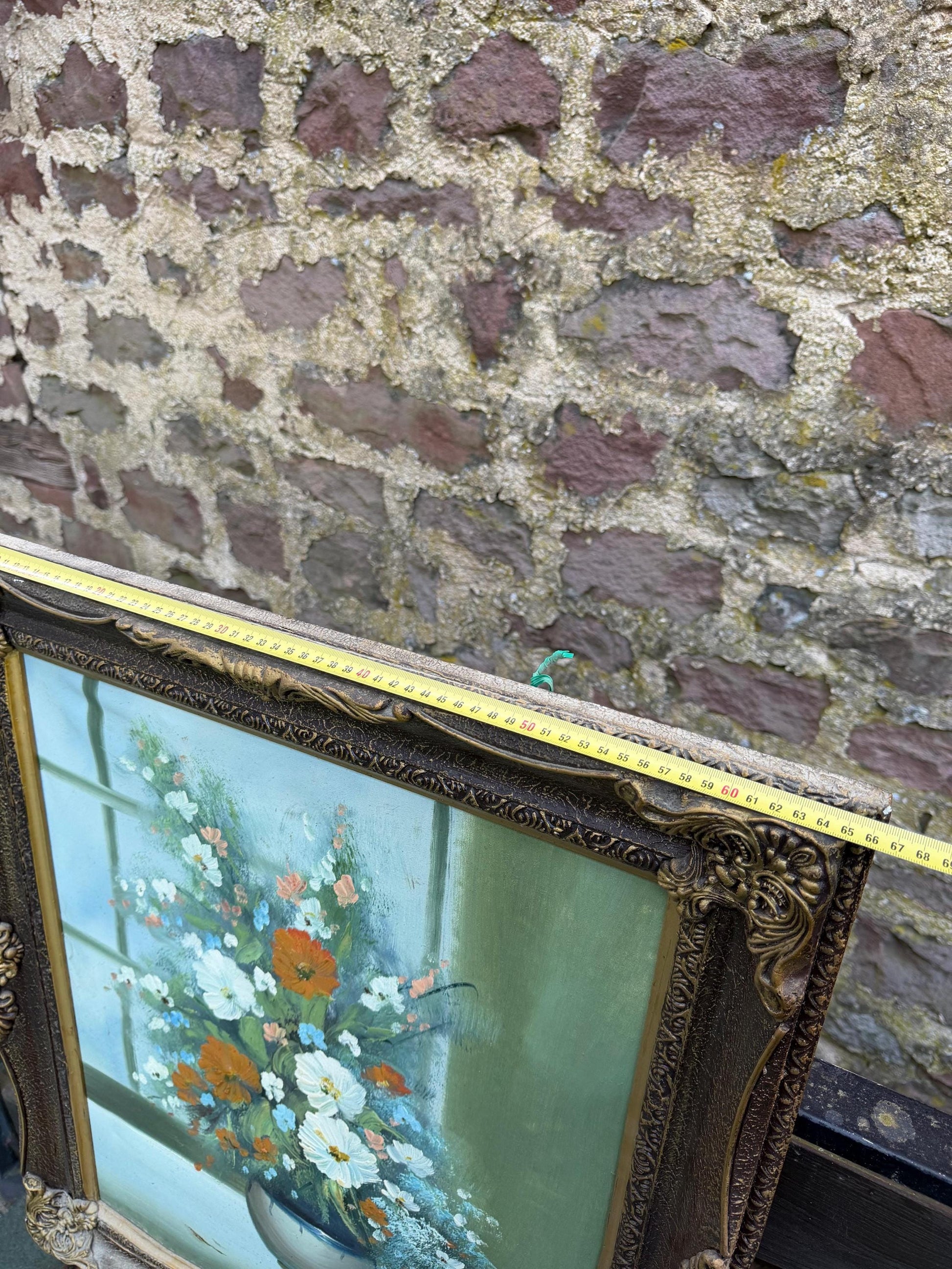 Vintage Blumenstillleben Ölgemälde in verziertem Goldrahmen