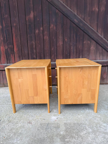 Set von 2 Vintage Nachttisch im dänischen Design aus Massivholz mit Metallknäufen