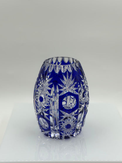 Vintage Kristallglas Vase von Nachtmann mit blauem Überfangglas und Handschliff