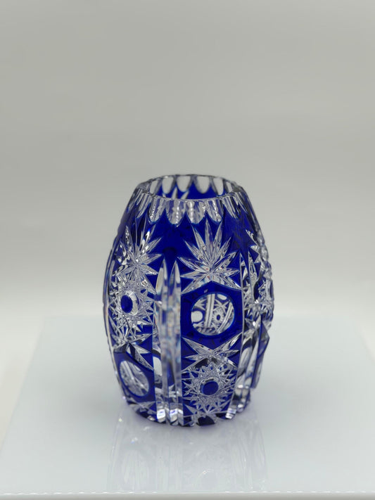 Vintage Kristallglas Vase von Nachtmann mit blauem Überfangglas und Handschliff