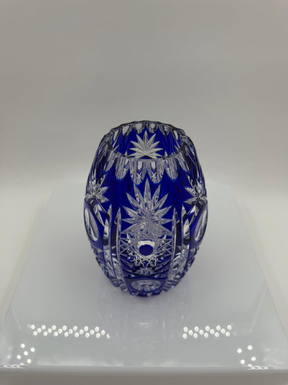 Vintage Kristallglas Vase von Nachtmann mit blauem Überfangglas und Handschliff