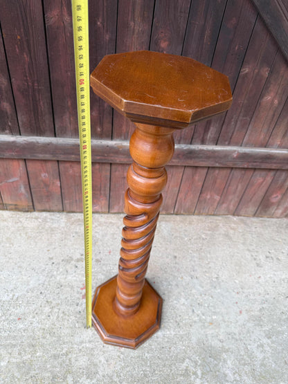 Vintage Blumenständer aus Massivholz mit gedrechselter Säule, 90 cm