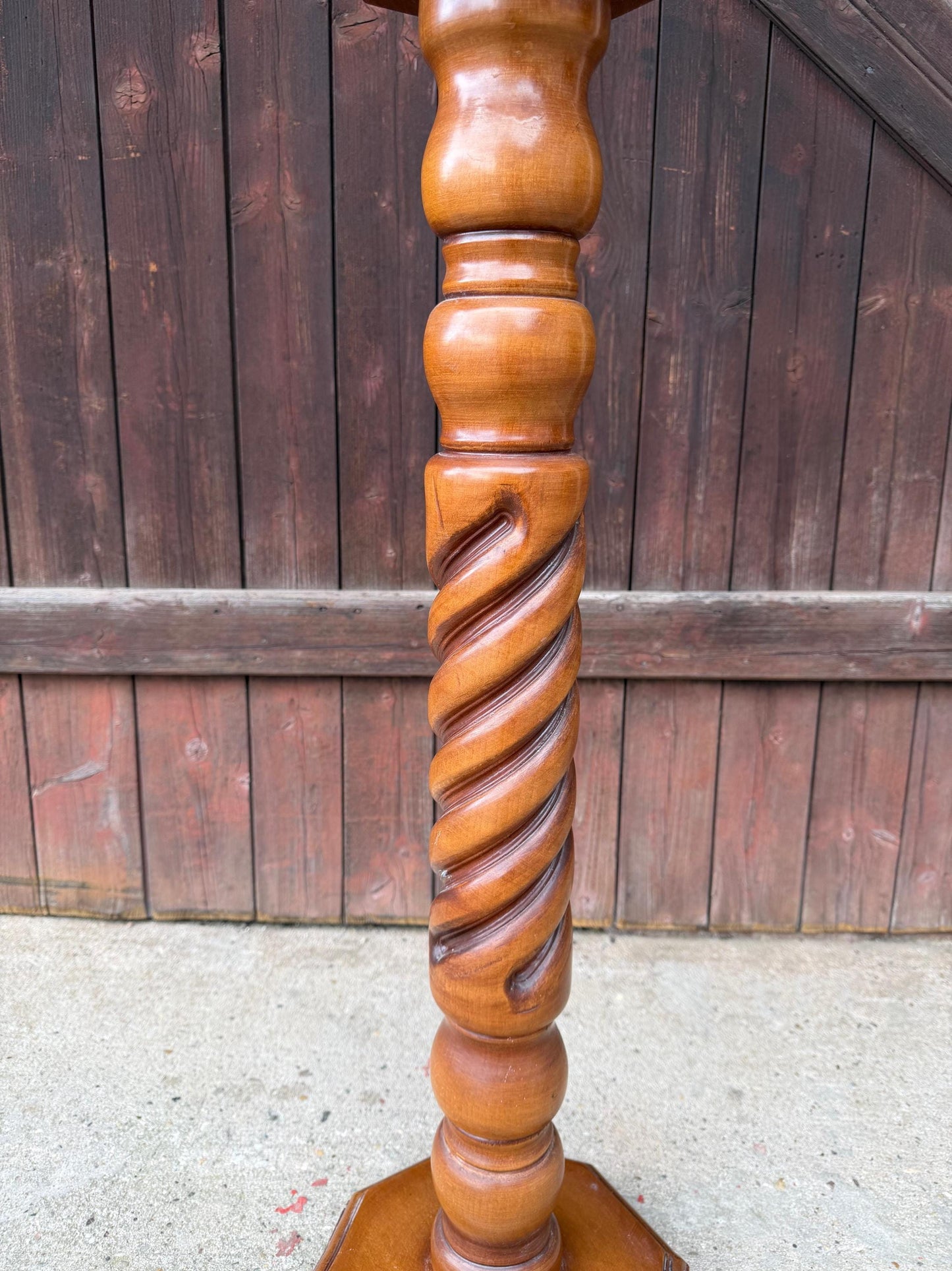 Vintage Blumenständer aus Massivholz mit gedrechselter Säule, 90 cm